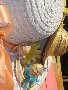 close-up side angle of spring hat wreath